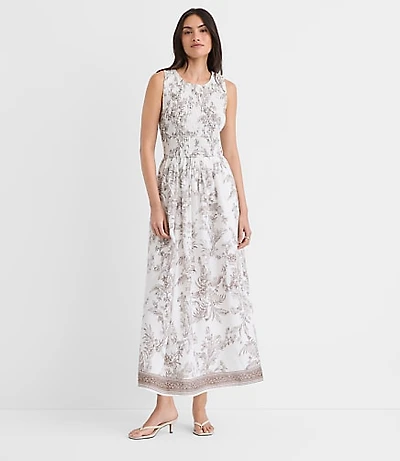 Floral Toile Smocked Midi Pocket Dress