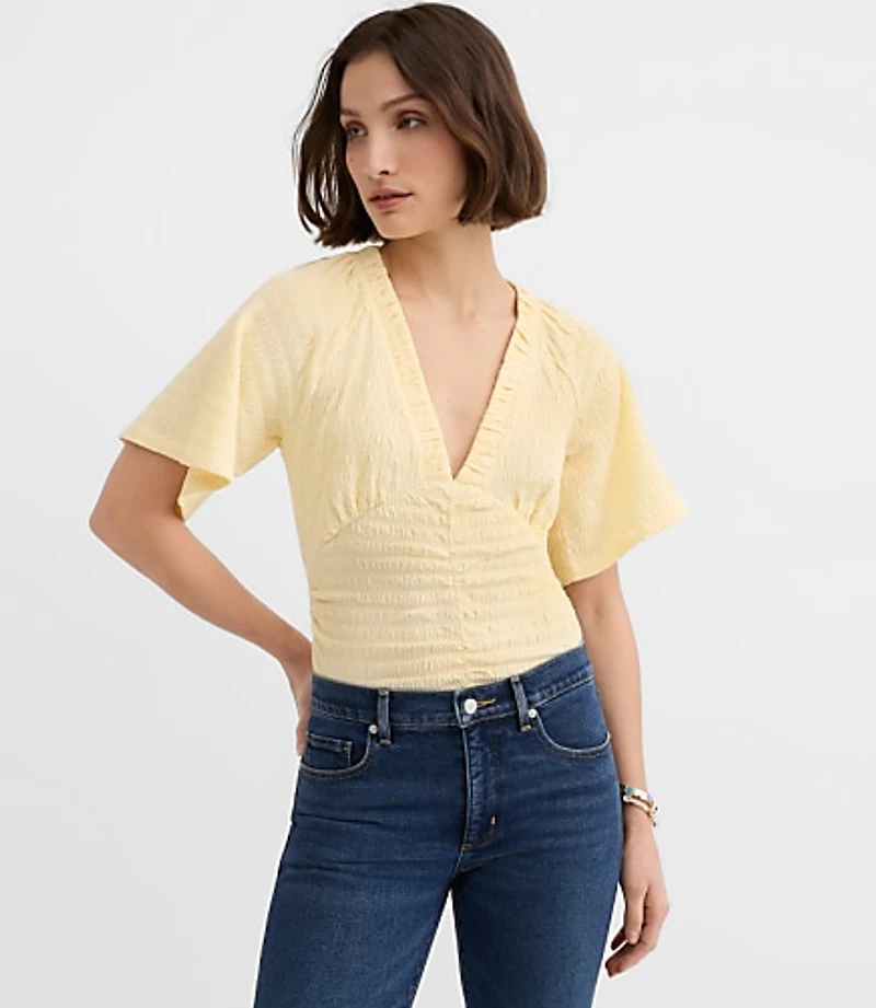 Smocked Flutter V-Neck Top