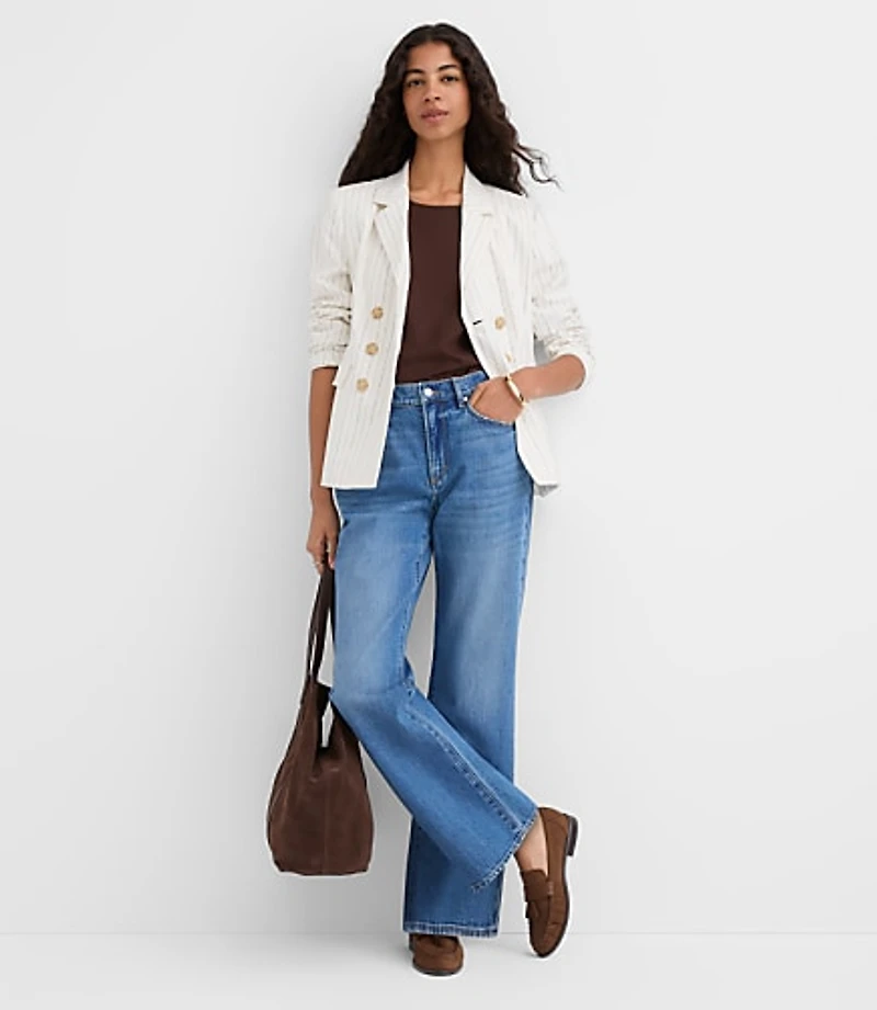 Tall Pinstripe Cotton Linen Double Breasted Blazer