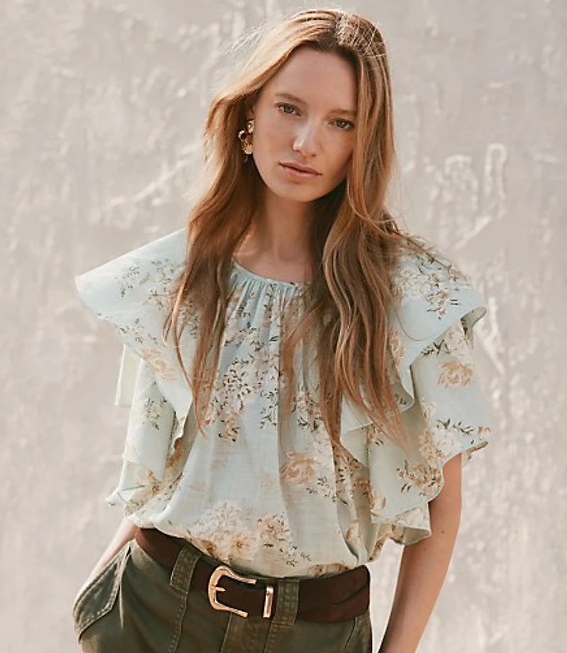 Floral Ruffle Sleeve Blouse