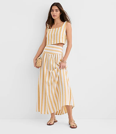 Petite LOFT Beach Striped Linen Cotton Maxi Skirt