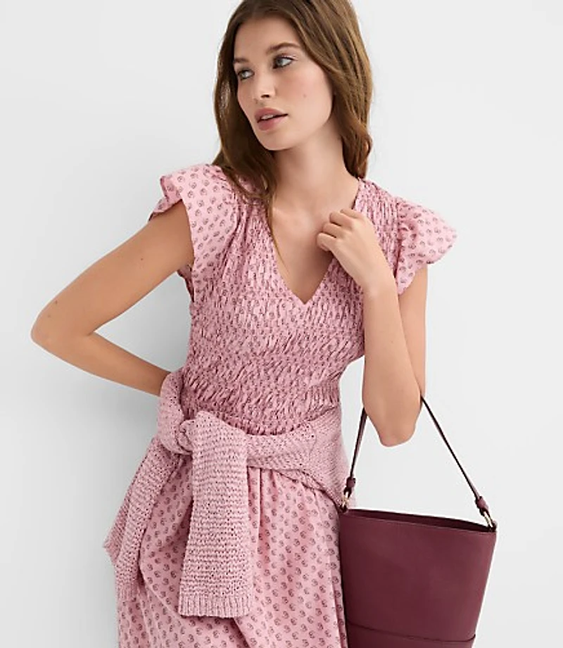 Floral Smocked Flutter Mini Pocket Dress