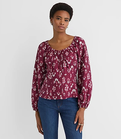 Floral Cinched Scoop Neck Top