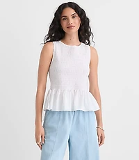 Poplin Side Tie Smocked Peplum Shell