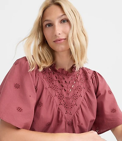 Eyelet Flutter Sleeve Blouse