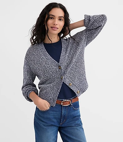 Petite Marled V-Neck Cardigan