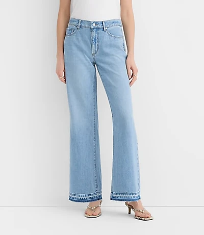 Rivete Petite Curvy Unpicked Mid Rise Wide Leg Jeans Vintage Light Wash