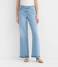 Rivete Petite Curvy Unpicked Mid Rise Wide Leg Jeans Vintage Light Wash