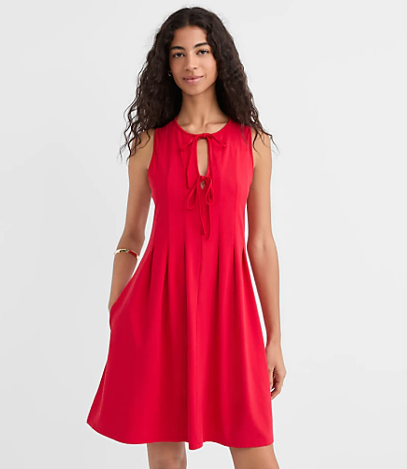 Pintucked Bow Mini Pocket Dress