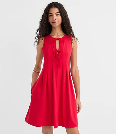 Pintucked Bow Mini Pocket Dress