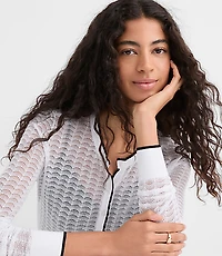 Tipped Scalloped Pointelle Cardigan
