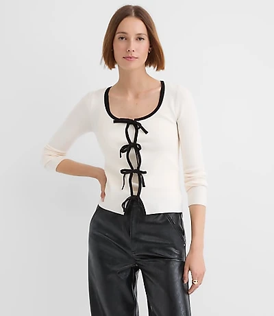 Contrast Bow Cardigan