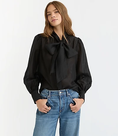 Petite Blouson Sleeve Bow Blouse