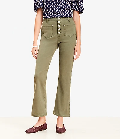 Curvy Patch Pocket High Rise Kick Crop Jeans Evening Olive