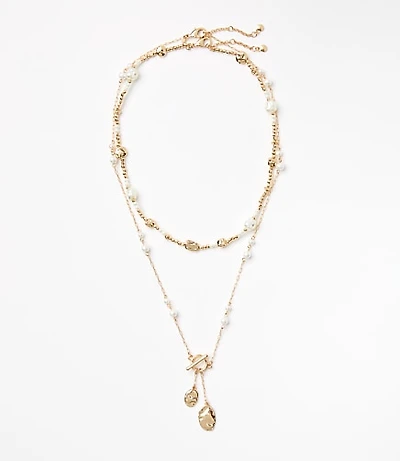 Pearlized Molded Layered Toggle Necklace Set