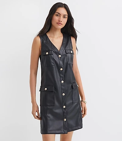 Petite Faux Leather Mini Pocket Dress
