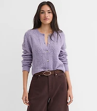 Windowpane Pointelle Cardigan