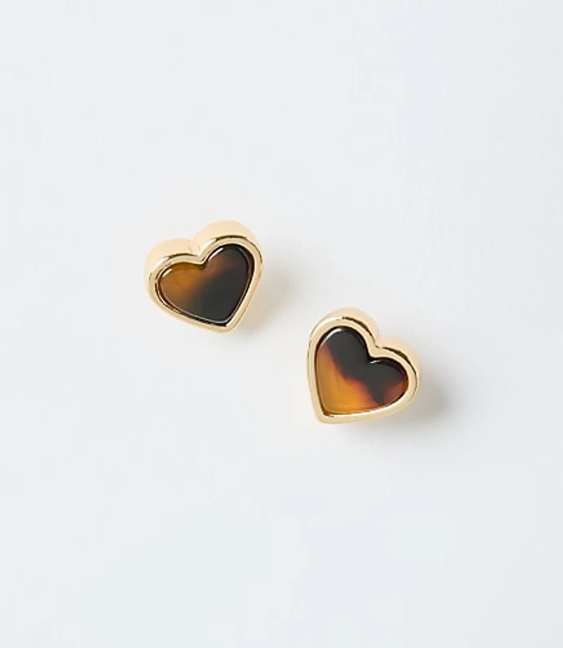 Tortoiseshell Print Mini Heart Stud Earrings