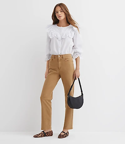 Petite High Rise Straight Jeans in Cashew Tan