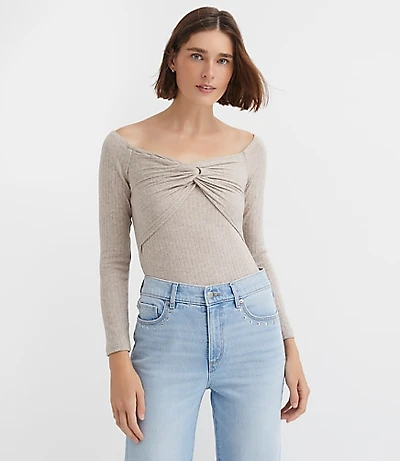 Petite Ribbed Knot Off The Shoulder Top