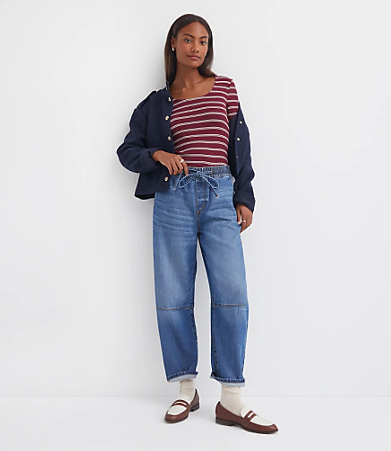 Stripe Ribbed Scoop Neck Long Sleeve Tee