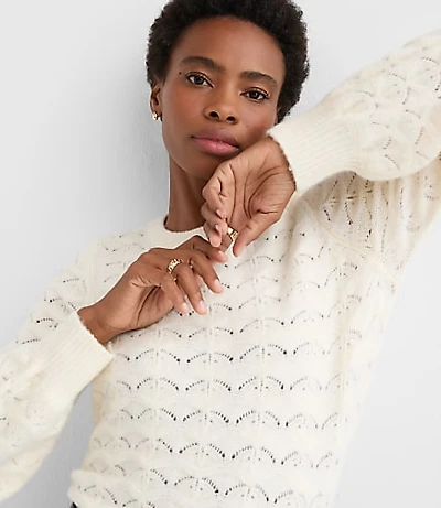 Petite Fuzzy Pointelle Blouson Sweater