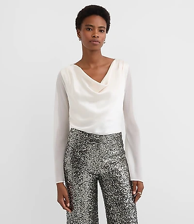 Satin Chiffon Cowl Neck Top
