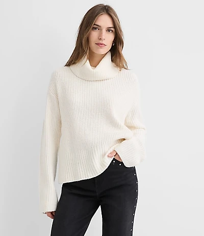 Petite Cuffed Ribbed Mock Neck Sweater