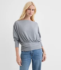 Heathered Ruched Hem Boatneck Top