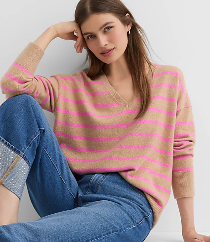 Striped V-Neck Relaxed Everyday Sweater