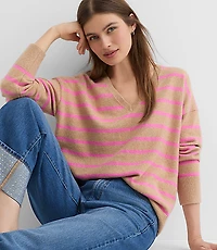 Striped V-Neck Relaxed Everyday Sweater