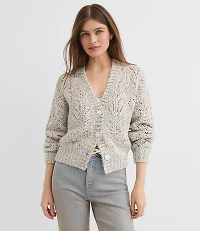 Shimmer Pointelle V-Neck Cardigan