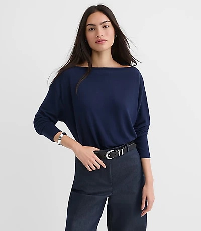 Petite Ruched Hem Boatneck Top