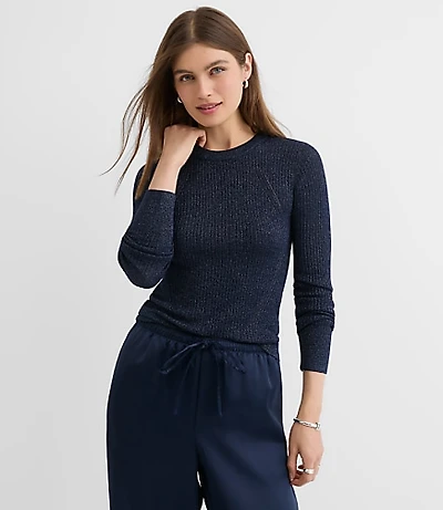 Petite Shimmer Mixed Ribbed Sweater