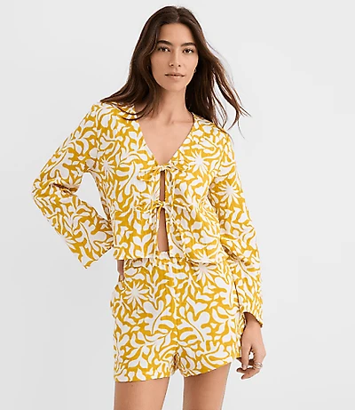 LOFT Beach Palm Gauze Bow Tie Top