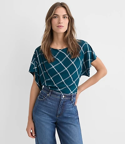 Plaid Pleated Wedge Top