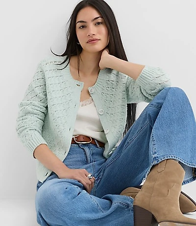 Petite Shimmer Pointelle Cardigan