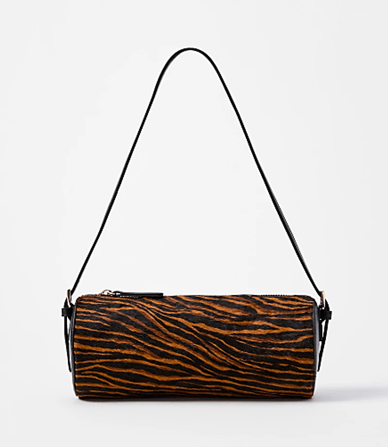 Zebra Print Haircalf Elongated Shoulder Bag