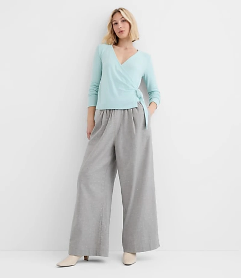 Tall Pleated Pull On Wide Leg Pants Herringbone