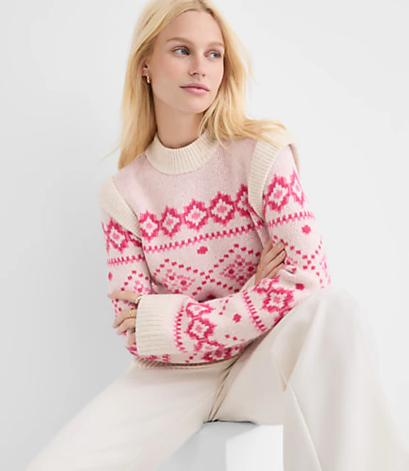 Petite Fair Isle Shoulder Trim Sweater