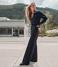 Petite Velvet Tuxedo Stripe Clean Wide Leg Pants in Refined Denim