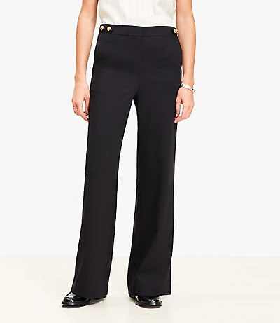 Curvy Tab Waist Wide Leg Pants Twill