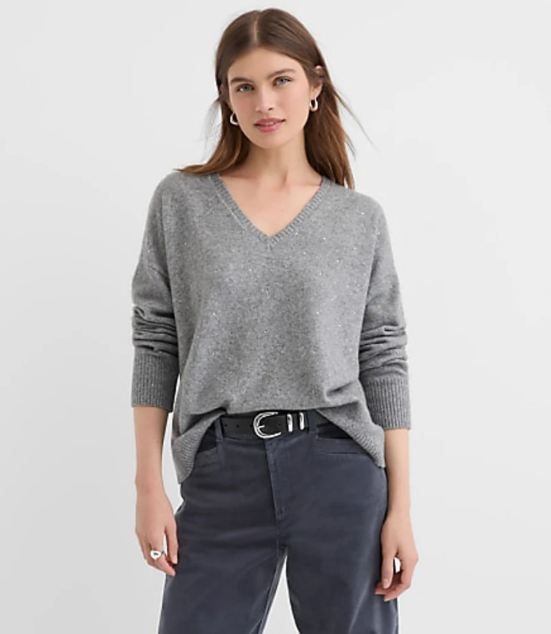 Sparkle V-Neck Relaxed Everyday Sweater
