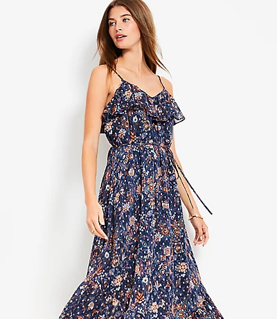 Shimmer Garden Ruffle Midi Dress
