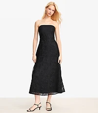 Floral Lace Strapless Midi Pocket Dress