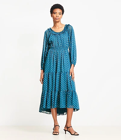 Shimmer Ruffle Tiered Midi Dress