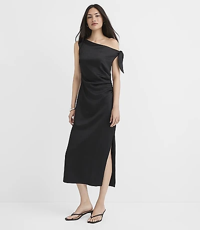 Satin Tie One Shoulder Midi Dress