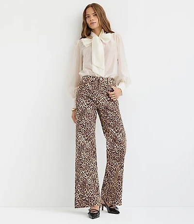 Petite High Rise Wide Leg Jeans Leopard Print