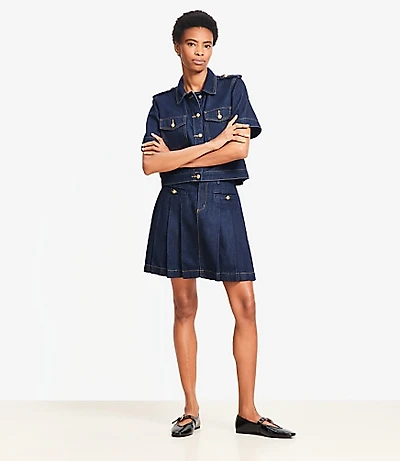 Tall Pleated Denim Mini Skirt in Classic Rinse Wash