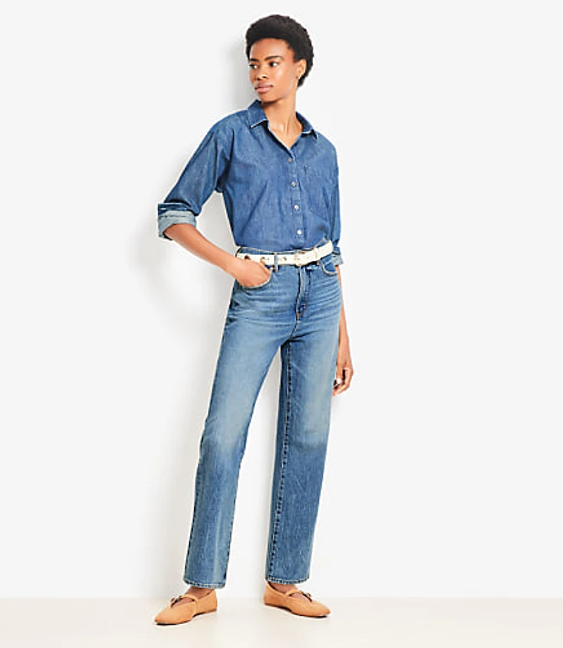 High Rise Straight Jeans Authentic Vintage Mid Wash